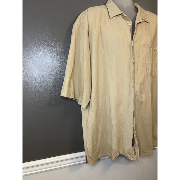 Trust Shirt Mens 3XL Beige Linen Blend Short Sleeve Button Up Casual Lightweight - Picture 3 of 7